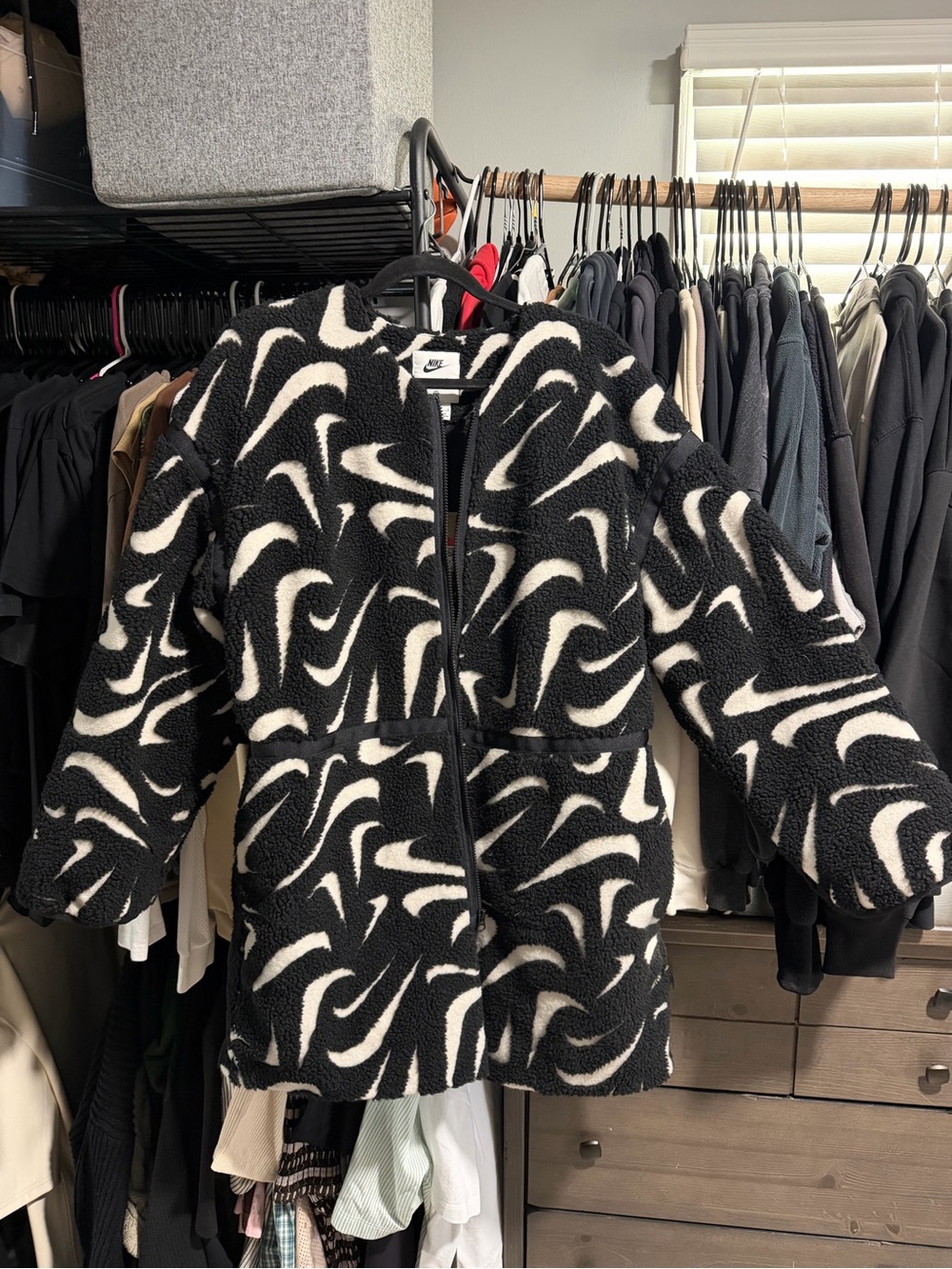 Nike Kids Black & White Patterned Sherpa Puffer Jacket
